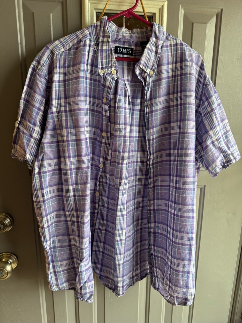 Chaps Men’s Short-Sleeve Plaid Button-Down Shirt - Lavender & White